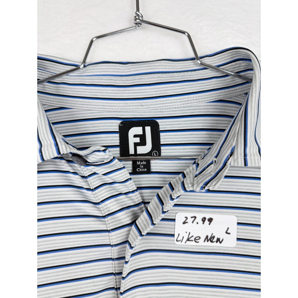 FootJoy FJ ProDry Mens Large White Blue Striped Performance Golf Polo Shirt